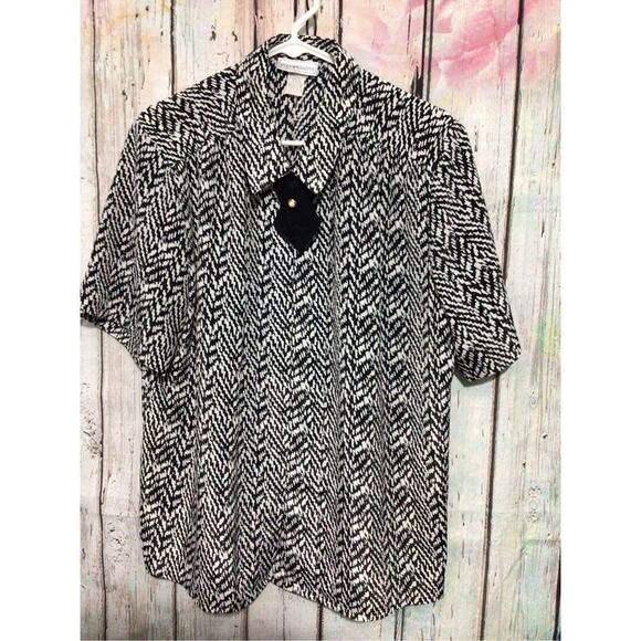 Impressions of California Black & White Blouse Tie Accent Pearl Button Size 16 ❤ - Picture 6 of 12